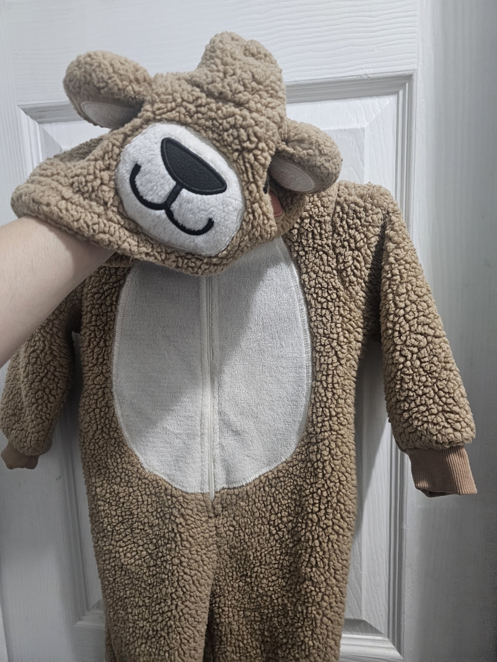 Cozy Brown Teddy Fleece Kids One-Piece Hoodie Size 2t